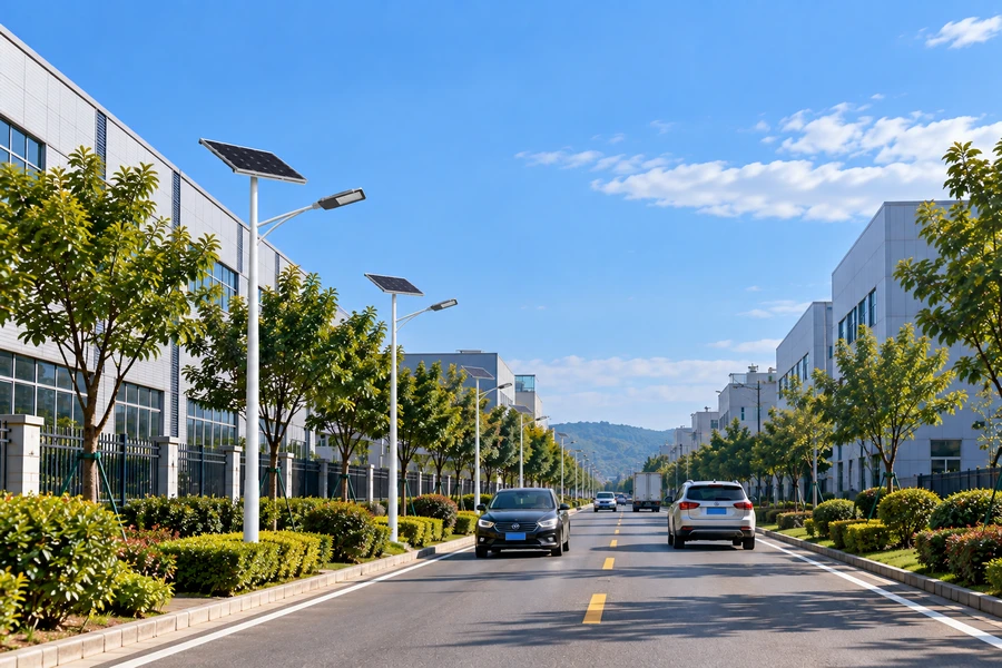 工业园区道路太阳能路灯照明场景