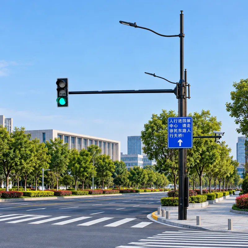 城市道路交叉口集成路灯、交通信号灯、指路牌及监控设备的综合杆