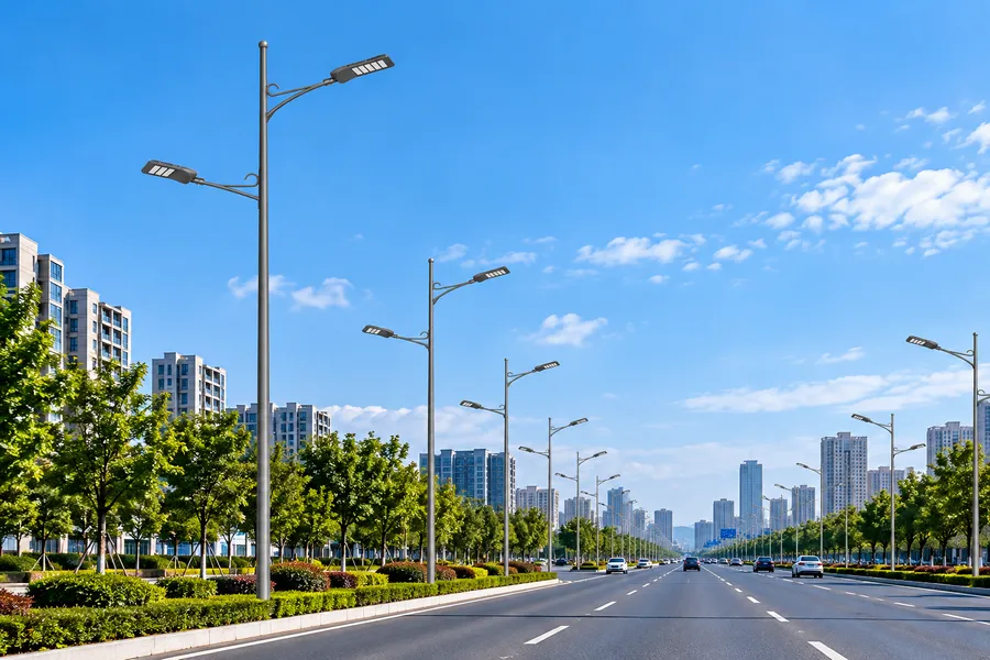 城市道路路灯杆安装应用，双臂道路照明灯杆