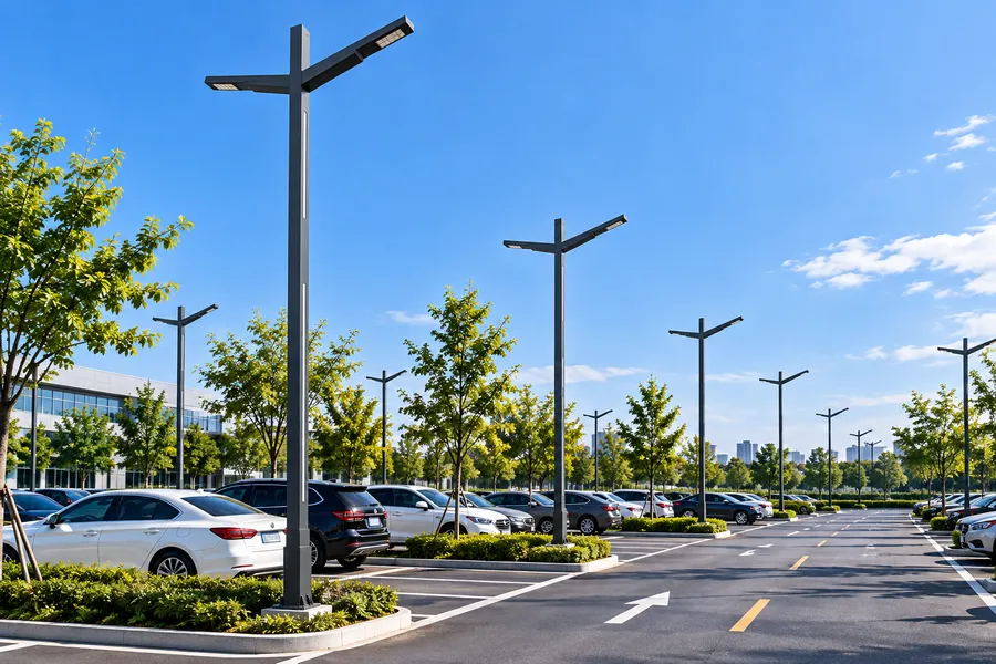 停车场双臂Y型LED路灯杆照明应用