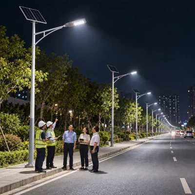 市电路灯太阳能改造完成后夜间亮灯测试验收