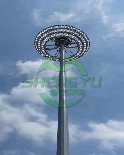 大型双环圆形灯盘高杆灯，密集排列LED照明模组
