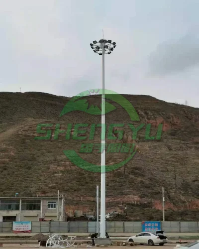 圆形投光灯盘高杆灯，户外场站多灯头照明