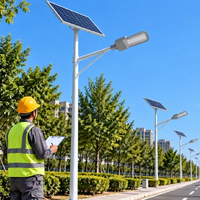 太阳能路灯二体灯与太阳能板线路连接调试