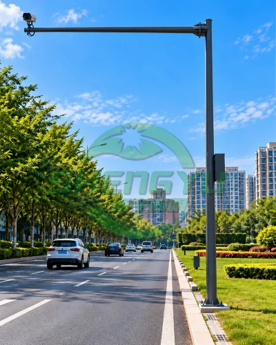 黑色长横臂监控杆，道路交通监控设备安装