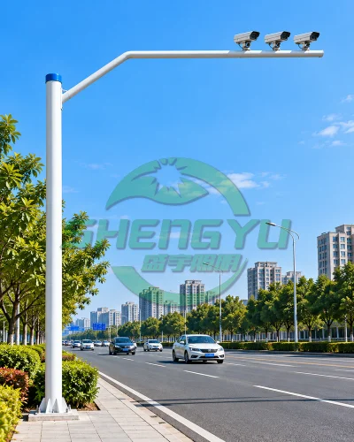 折弯形支撑监控杆A02，三摄像机安装款式