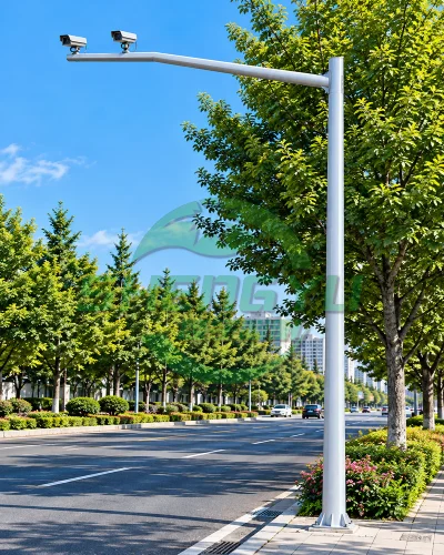 银灰色弯臂监控杆A18，双监控设备安装