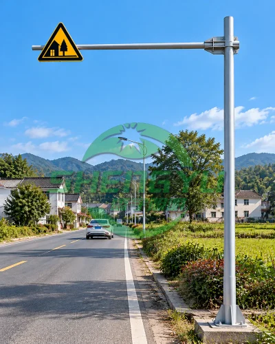 乡镇道路旁的单悬臂警告标志杆