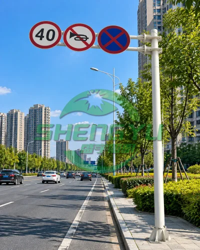 城市道路旁安装限速禁鸣和禁停标志的悬臂标志杆