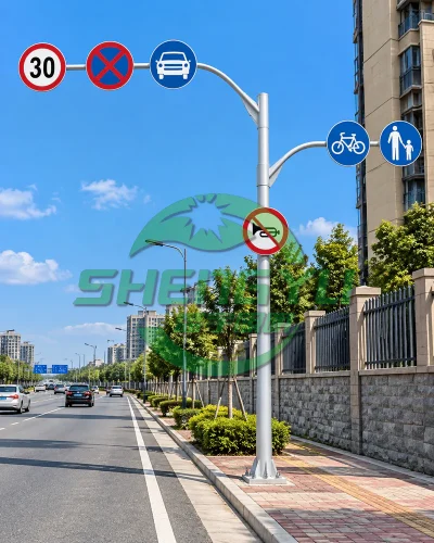 城市道路旁采用弧形支臂的多标志组合杆