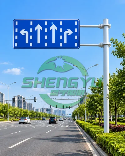 城市多车道路口前的悬臂式车道行驶方向标志杆